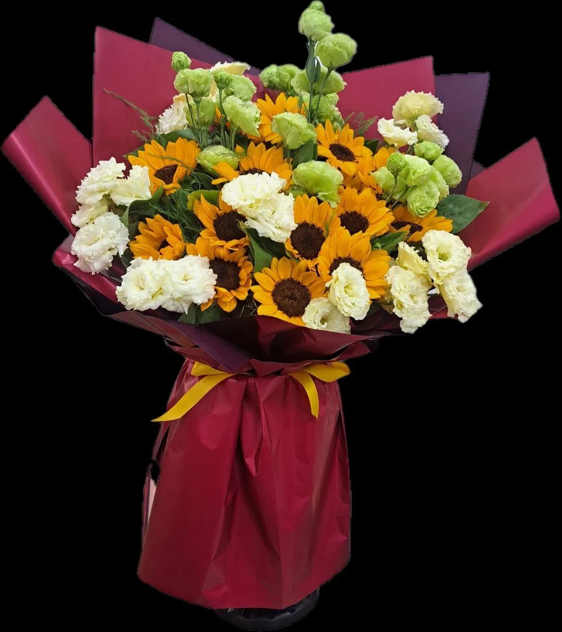 Sunflower and lisianthus in one bunch | ծաղիկներ, ծաղկեպսակներ, բույսեր Երևան