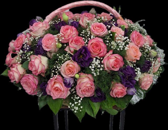 Roses and lisianthus in a basket | ծաղիկներ, ծաղկեպսակներ, բույսեր - առաքում Երևան